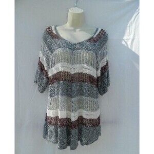 Cato Pull Over Sweater Ladies Size Med Open Crochet, Sheer Tunic Style Striped